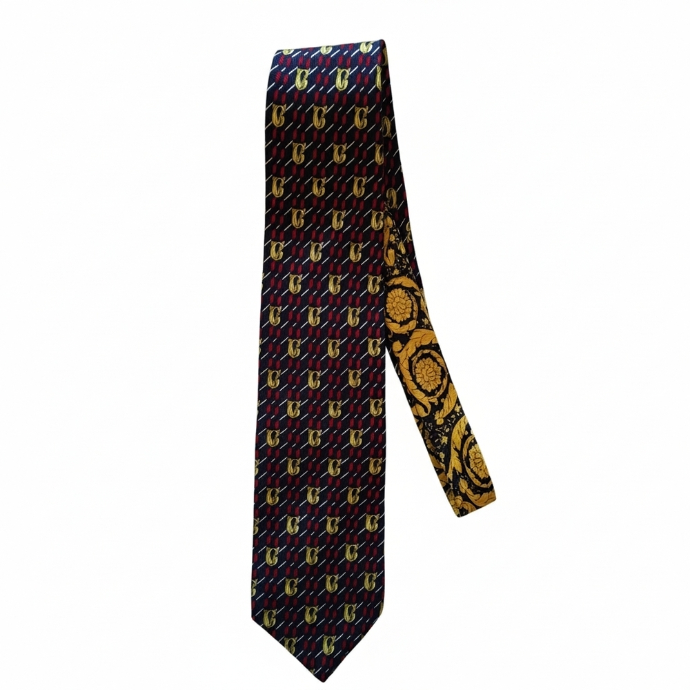 Vintage Gianni Versace Monogram & Floral Print Design 100% Silk Tie